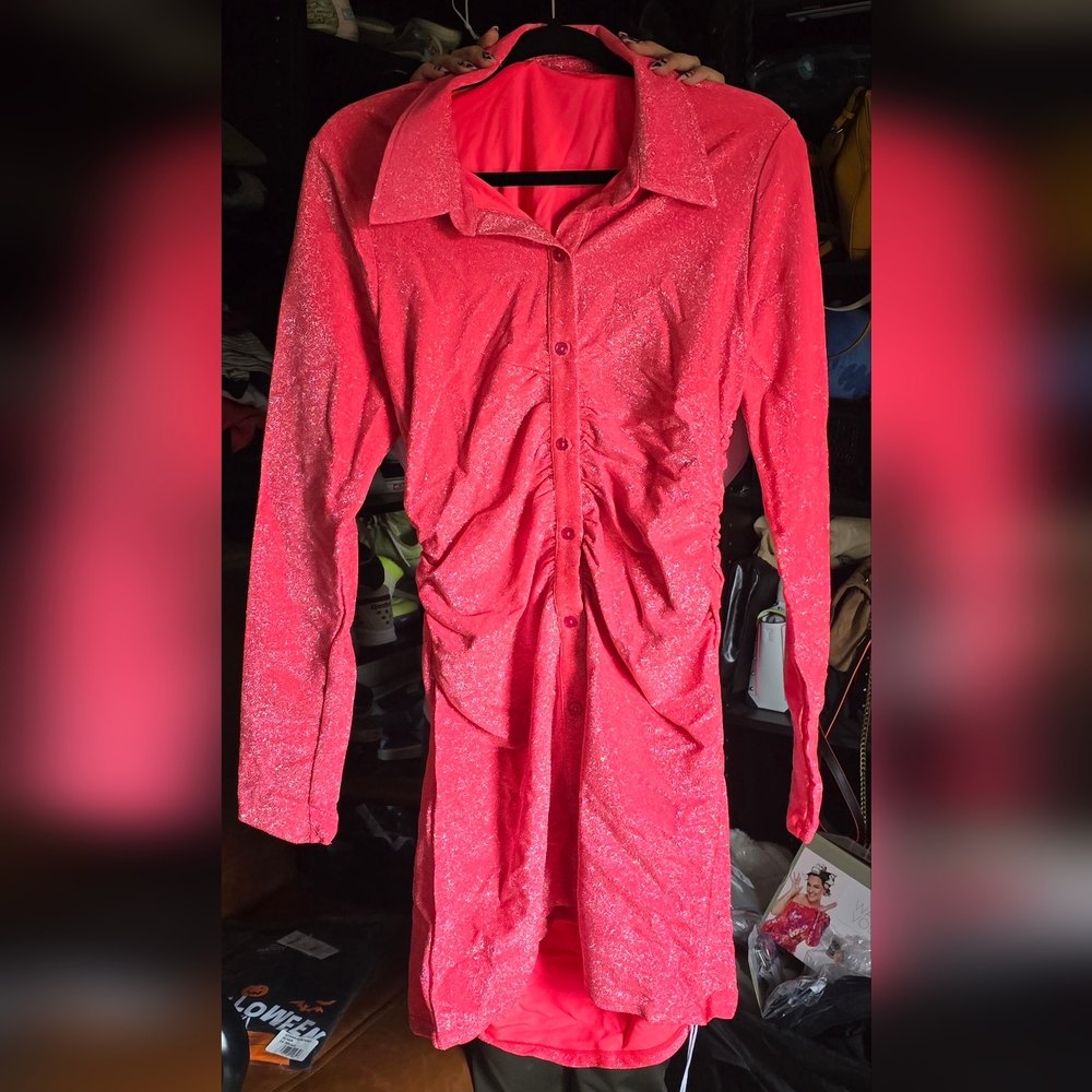 SPARKLE MINI DRESS | FIERY CORAL 002 - FIERY CORAL 002 / XL × 1